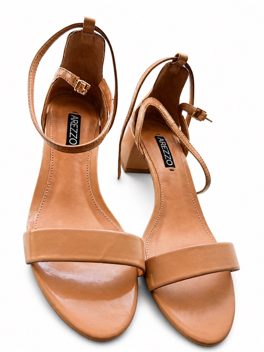 Arezzo Tan Block Heel Sandals with Ankle Strap